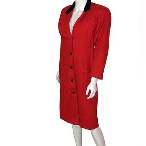 Vintage Red Wool Coat Velvet Collar/Buttons P2P 18”